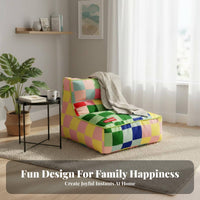 Creative Design checkered Block Armchair Comfortable Seating Lounge Chair Deep Seat Home Furnishing dense Foam Filling for Apartment Dwellers, Students, Young Adults, Living Room, Bedroom, Study