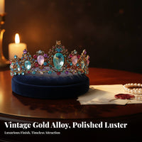Jeweled Bridal Crown Intricate Metalwork Baroque Bridal Crown Crystal Wedding Tiara Colorful Crystal Headpiece for Weddings