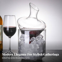 Vino Decanter Ice Container Set Wobble Design Wobbling Red Vino Decanter Fast Aeration Safe Crystal for Home Bar, Parties