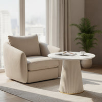 Coffee Table with Pedestal Base Fluted Round Coffee Table Modern Furniture for Living Room, Lounge, Apartment