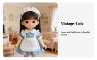 OB11 Maid Uniform Puff Sleeves Doll Maid Uniform Ruffled Details 1/12 Scale Doll Dress Set for Hobbyists
