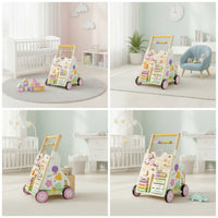 Wooden Infant Push Pusher Educational Wooden Pusher with Activity Panel Developmental Walking Toy for Nursery