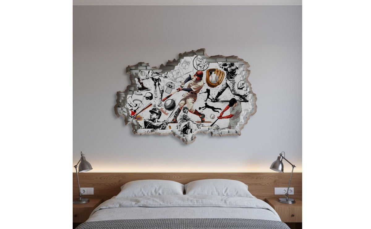 2 Pieces 3D Sport Wall Decal Realistic Look Broken Wall Soccer Sticker Self Home Decor for Children, Kids, Living Room, Playroom, Bedroom