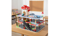 3 Level Car Garage Interactive Toy Vehicle Ramp Toy with Elevator Wooden Parking Center for Children, Young Children, Playroom, Nursery