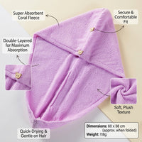 Hair Towel Wrap with Double Layer Coral Fleece for Women After Shower, Quick Dry Turban for Bath Time, Soft Absorbent Microfiber Design