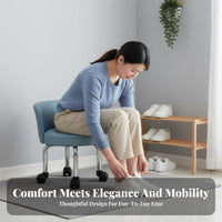 Quiet Casters Low Caster Stool with Backrest 360-Degree Swivel Wheels Rolling Chair with Back Support Comfortable Cushion Household Furniture Ergonomic Design for Beauticians, Technicians, Living Room, Entryway, Beauty Salon, Workshop