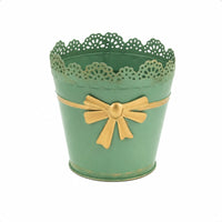 Tapered Metal Planter Pot Cottagecore Planter with Lace Rim Outdoor Pot with Bow Ornament Long-Lasting for Balcony, Patio, Garden