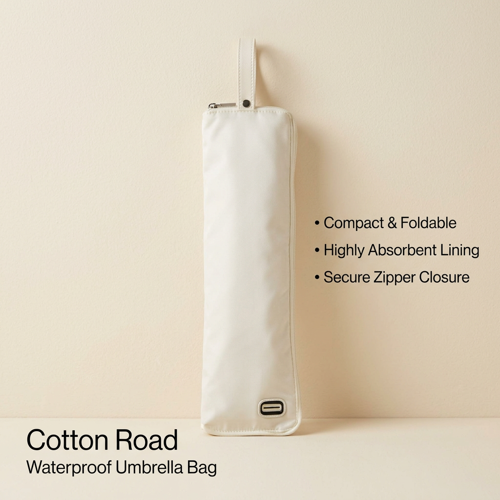 Portable Wet Umbrella Storage Pouch, Folding Cover with Hanging Loop, Absorbent Oxford Cloth, Zipper Closure for Car and Office