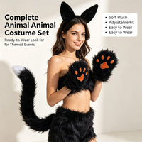 Faux Fur Fox Tail Rabbit Ears Dog Ears Role Play Costume Set with Plush Paw Gloves for Halloween