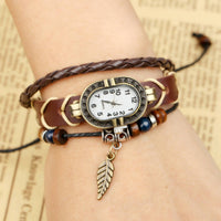 Handmade Leather Bracelet Watch Adjustable Band Oval Dial Bracelet Watch Gold-Tone Frame