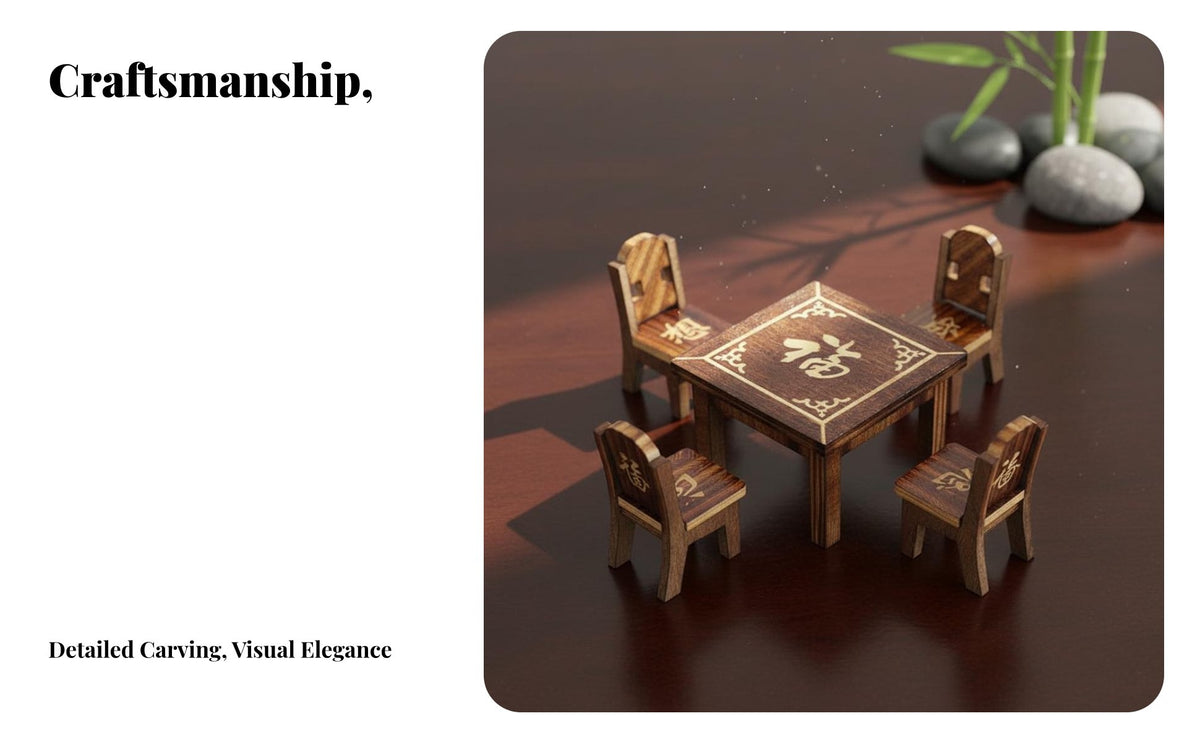 Miniature Wooden Table and Chair Set Wood Dollhouse Dining Table and Chairs Creative Design Miniature Dining Set for Collectors, Fairy Garden