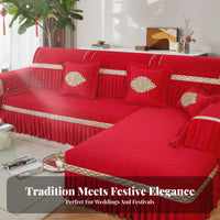 Year-Round Use Quilted Sofa Slipcover Non-Slip Quilted Sofa Throw Lace Trim Home Textile Skin-Friendly for Newlyweds, Homeowners, Pet Owners, Wedding Celebrations, Living Room, Festive Events