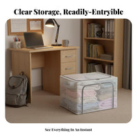 Transparent viewing panel Foldable textile Box Large Capacity foldable Shelf container Stackable Closet Organizer Reinforced Handles for Students, homeowners, Bedroom, Moving House, Dorm Room, Under Bed