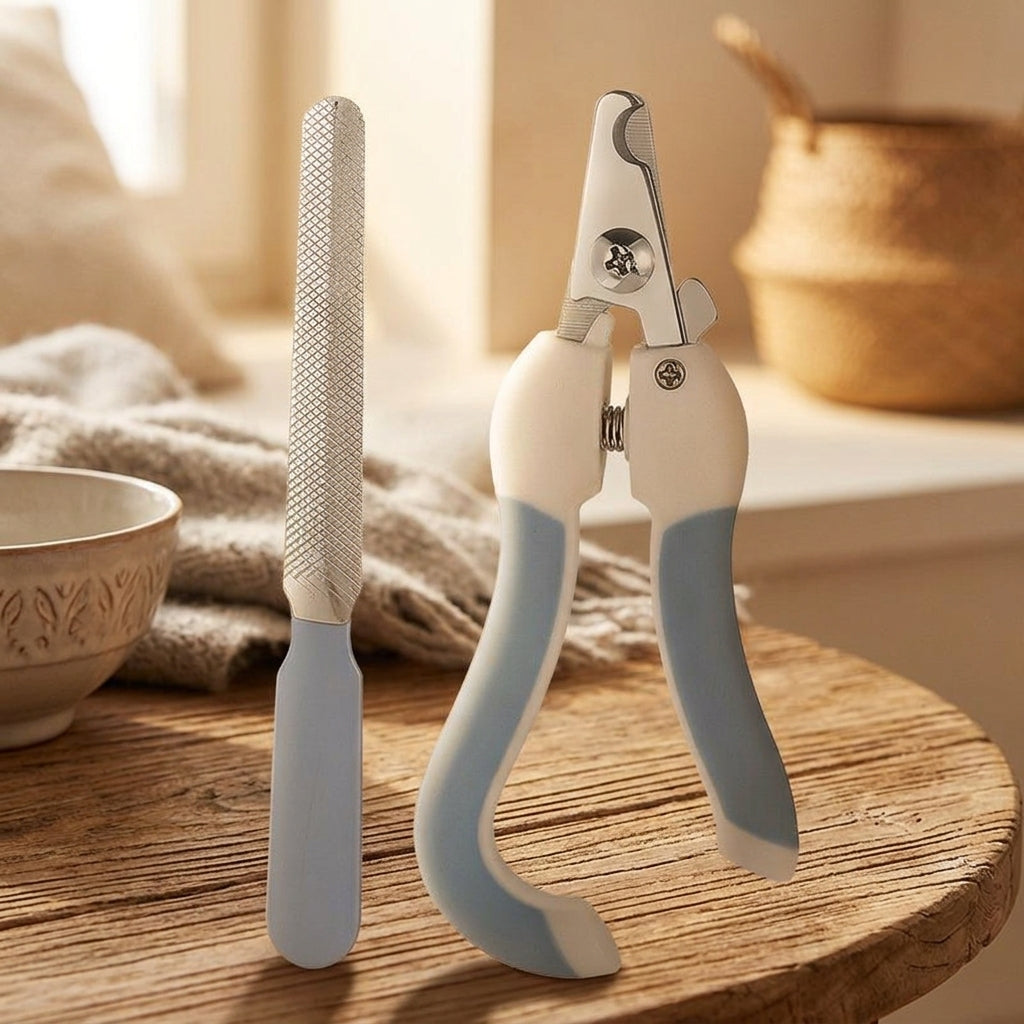 Nail Clippers and Nail File Set for Small Animals, Stainless Steel Cat Nail Clippers with Guard to Avoid Over Cutting, Non Slip Dog, 2 Pack