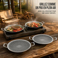 Outdoor 316L Stainless Steel BBQ Grill Pan for Camping and Home Use, Non-Stick Induction Cooker Compatible