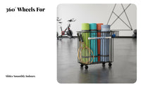 Space-Saving Exercise Mat Storage Rack Large Capacity Rolling Gym Storage Basket Long-Lasting Construction Home Gym Organizer on Wheels Breathable Design for Garage
