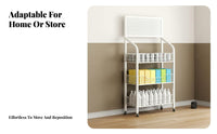 Easy to Move Mobile Snack Display Rack Space Saving Multi-Layer Storage Rack Large Capacity Multi-Layer Organizer Shelf 360-Degree Wheels for Shopkeepers, from Ice Workers, Convenience Shop, Narrow Areas, Kitchen, Living Room