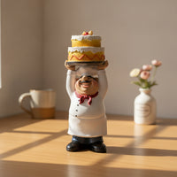 Chef Figurine with Cake Bakery Theme Chef Figurine Tabletop Decor for Culinary Artists, Chefs, Kitchen, Cafe, Restaurant