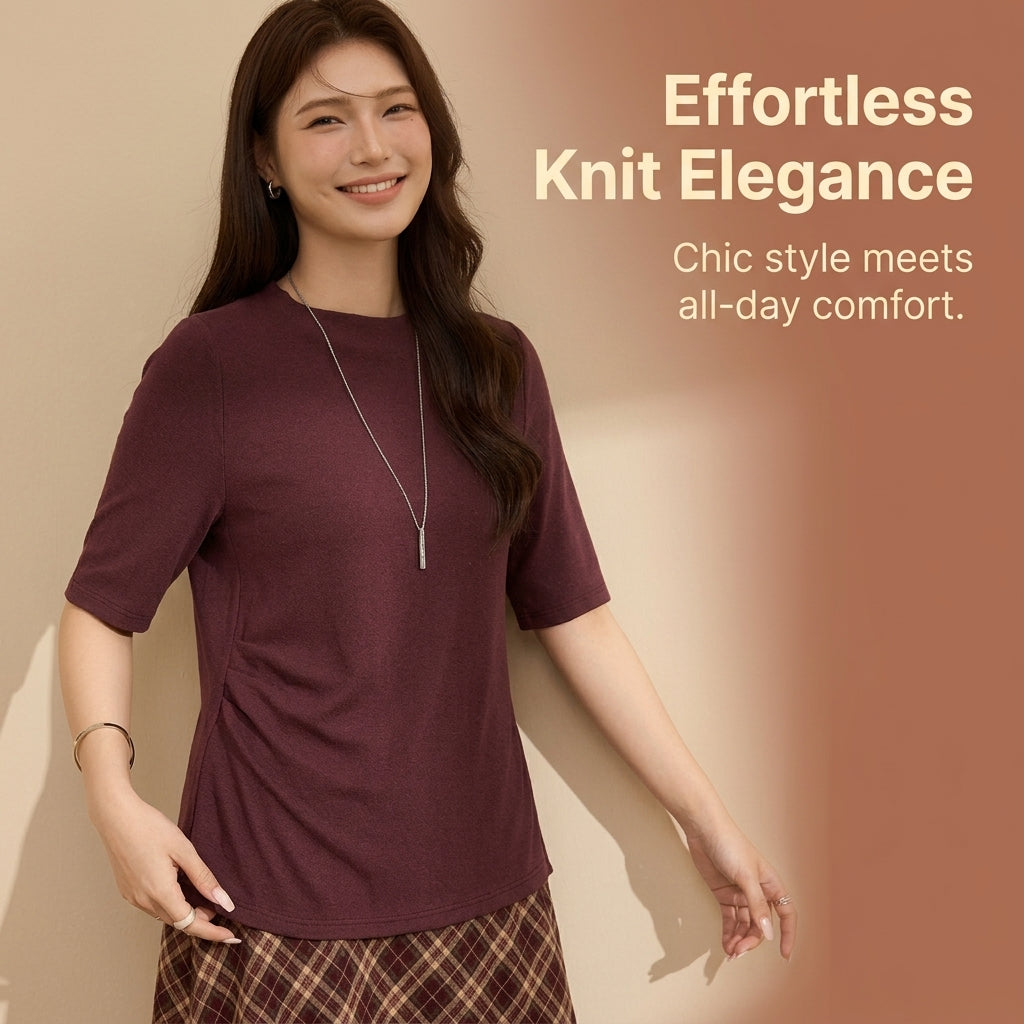Womens Jumpers Plus Size Round Neck Sweater in Viscose Fiber Blend, Medium Thickness Knit for Office and Casual Wear
