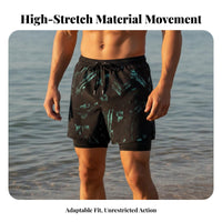 Double Layer Swimming Shorts Quick Dry men's Lined Swimming Shorts Breathable 2 in 1 Swim Trunks for Adults, Swimmers, Hot Pool, Water Sports