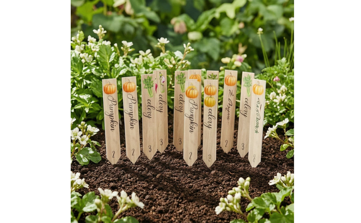 14 Pieces Garden Labels with Stakes Flat Garden Placards Plastic Plant Labels Decorative Markers Reusable for Gardeners