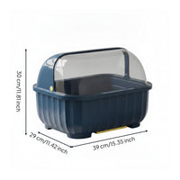 Dustproof Dish Dryer with Lid Dust-Resistant Cover Covered Dish Rack Easy to Clean Utensil and Cup Holder Drain Tray