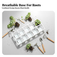 10-Hole Plant Tray Single-Piece Design White Square Pot Tray Multi-Compartment Planter Holder Sturdy Gardening Supply