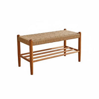 Japanese aesthetic doublelevel Woven Stool Multi-Functional Padded Shoe Storage Stool Space Saving Design Household Furniture Sturdy Construction for Homeowners, Families, Entryway, Hallway, Living Room, Bedroom