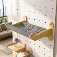 Cat Activity Center Wall Mounted Pegboard, DIY Wood Climbing Wall with House, Japanese Style Walkways and Furniture Climbing for Indoor Cats