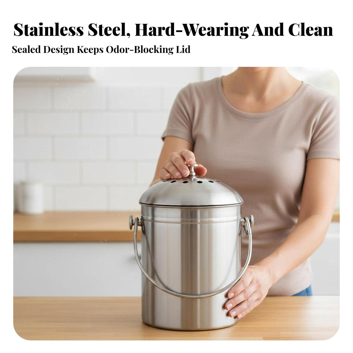 Stainless Steel Compost Bin Activated Carbon Replacement Countertop Compost Bin Indoor Food Scrap Collector Rust