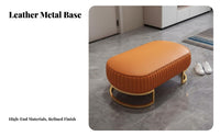 Light Luxury Design Padded Long Bench Multi-Purpose Use Oval Ottoman with Metal Base Elegant Design Footstool Sturdy Frame for Guests, Homeowners, Interior Designers, Living Room, Bedroom, Entryway, Lounge Area