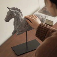 Horse Sculpture with Stand Textured Abstract Horse Statue for Desk, Minimalists