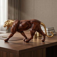 Woodgrain Big Feline Sculpture Polished Finish Wood Feline Statue Decorative Room Decoration Modern Minimalism for Tabletop