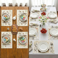 Carrots Rabbits Bunny Happy Easter Set of 4 Placemats, Easter Placemat Washable Reusable Bunny Table Mat for Party Hosts, Homeowners, Kitchen, Parties