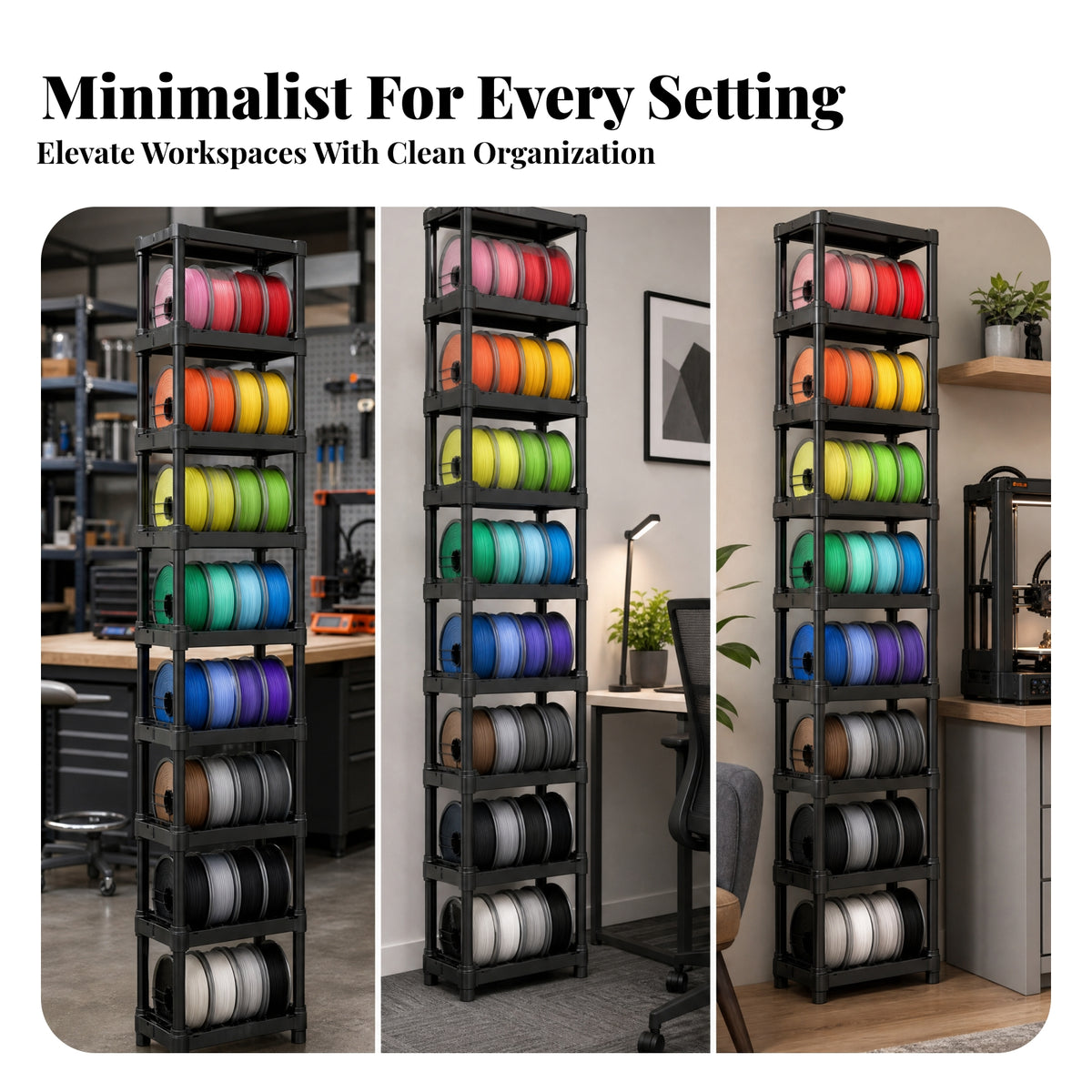 Vertical Carbon Steel Modular 3D Printer Filament Storage Rack Spool Organizer Shelf 9-Tier Spool Rack Black