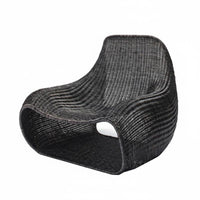 Minimalist Design Low-Profile Woven Chair Weather-Resistant Woven Scoop Armchair Breathable Weave Seating Furniture Handwoven for Adults, Homeowners, Book Lovers, Balcony, Garden, Sunroom, Lounge Area
