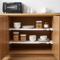 Adjustable Shelves, White Garage Shelving Units for Storage, Retractable Tension Rod Shelf Organiser, 10cm Metal