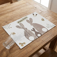 Carrots Rabbit Bunny Happy Easter Placemat Stain-Resistant Bunny Print Dining Mat Easy to Pristine Cloth Heat-Insulating Mat for Holiday Decorators, Families, Kitchen