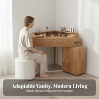 Corner Vanity with Drawers Minimalist Design Corner Vanity with Lighted Mirror Space-Saving Large Storage Capacity