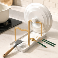 Space Aluminum Pot Lid Holder, Double-Sided Kitchen Utensil Holder for Countertop, Space-Saving Pot Lid Organizer, 12.5x13.9x18.5cm