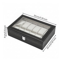 Leather Watch Display Case Velvet-Lined Watch Box with Glass Lid Dustproof Sturdy for Collectors, Dresser, Closet