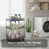 Space Saving Space Filler Storage Rack 360° Rotating Wheels Slim Storage Cart Large Capacity 3-Tier Rolling Cart Rust-Resistant for Bathroom, Laundry Room, Kitchen