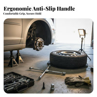 Forged Steel Construction 4-Way Lug Wrench Heavy Duty 4 Way Cross Wrench High Force for Mechanics, Roadside Emergency, Auto Repair Shop
