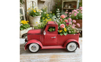 Uncovered Bed Vintage Pickup Planter Red Painted Truck-Shaped Planter for Display