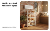 Multi-Tier Display Stand Includes Hooks Retail Shelving Unit Space Saving Snack Display Shelf for Retailers, Shop Owners, Commerce Shows, Pantry
