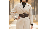 Leather Overcoat Waist Belt with Buckle Stretchy Wide Elastic Waist Belt Vintage Classic for Coats