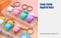Mini Stapler Keychain, Cute Cartoon Design, Portable Candy Colors, Office & School Accessory