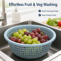 Round Colander Bowl, Synthetic Rice Strainer for Washing Fruits Vegetables, Hollow Design Pasta Strainer, Food-Grade Kitchen Tool