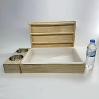Triple-function Hay Rack and Wooden Hay Feeder with Litter Pan, Stainless Steel Food Bowl for Chinchilla, Flat Base Hay Rack Design