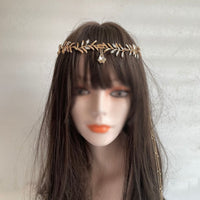 Ethnic-Inspired Headpiece with Crystal Greek-Style Leaf Headband Vintage Headband with Tassels Eye-Catching for Festivals